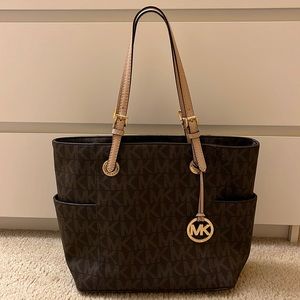 Michael Kors. Brown and beige MK tote bag. Gently used, looks like new.